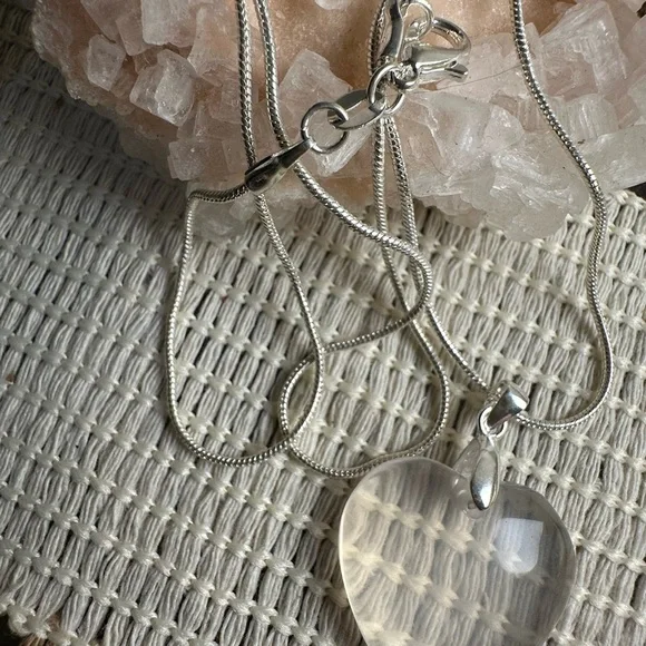 Rose Quartz Heart Pendant Necklace on Silver 925 Bail & Stainless Steel Chain - Picture 8 of 10